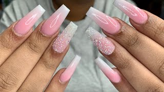 Acrylic Ombre Pink And White  Nails Tutorial [upl. by Ardni]