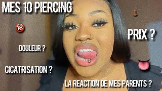 TOUT SUR MES 10 PIERCINGS  langue nombril septum smiley ect 🤪 [upl. by Enomys667]