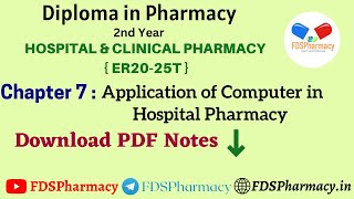 CH  7 Application of Computers in Hospital Pharmacy Practice Hospital and Clinical PharmacyDPharma [upl. by Tezile760]