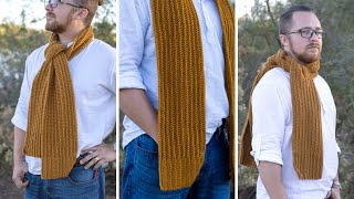 CROCHET The Dapper Rib Crochet Scarf Pattern by Winding Road Crochet Easy Crochet Scarf [upl. by Rolandson]