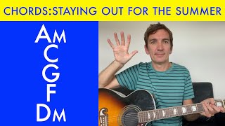 How to play Staying Out For The Summer chords By Dodgy on acoustic guitar Song with 4 chords [upl. by Soilissav]