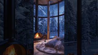 Winter Wonderland  Glass Room  Snowy Views  Cozy Fire  Plush Bed  Feline Companion  shorts [upl. by Arlon580]