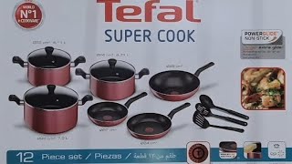 TEFAL Super Cook 12pc set frypans 2224cm wokpan 28cm NonStickThermoSignal Red [upl. by Aseeram]