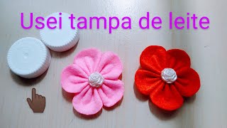 COMO FAZER FLOR DE FELTRO COM TAMPINHA DE CAIXA DE LEITE [upl. by Camus755]