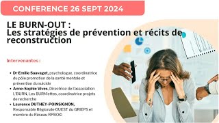 quotBurn Out stratégies de prévention et récits de reconstructionquot par Mmes SAUVAGET DUTHEY et VIVES [upl. by Nikolaos]