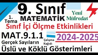 9 Sınıf Matematik  2024 2025  Sınıf İçi Ölçme Etkinlikleri  Çalışma Kağıdı  1 Tema  MAT911 [upl. by Harness835]