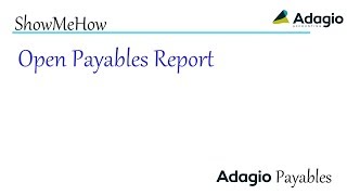 Adagio Payables  Open Payables Report [upl. by Ellenuahs]