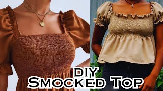 How to make Shirred Crop Top with a PUFF SLEEVES ❤️DIY Shirred Top  Smocked Top  🥰summer Top🥰 [upl. by Den]