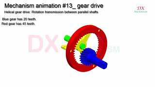 mechanism animation  13 helical gear 3 gear in gear [upl. by Alahsal]