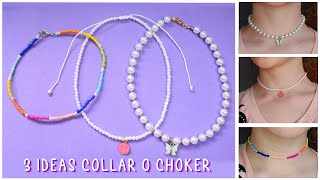 COLLAR o CHOKER con PERLAS mostacillaschaquiras 🤍3 IDEAS🤍 [upl. by Enaed]