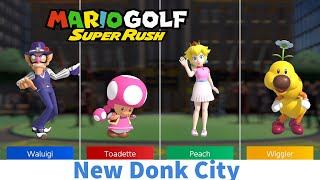 Mario Golf Super Rush  Waluigi vs Wiggler vs Toadette vs Peach in New Donk City [upl. by Norted129]