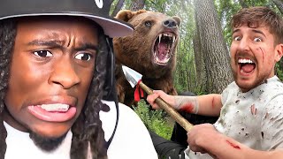 Kai Cenat Reacts to MrBeast 10000 Every Day You Survive In The Wilderness [upl. by Cad]