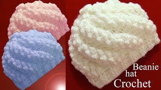 Gorro a Crochet en punto remolino popcorn en relieve tejido tallermanualperu [upl. by Bale]