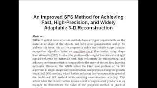 An Improved SFS Method for Achieving Fast High Precision and Widely Adaptable 3 D Reconstruction [upl. by Ahsinrev]