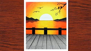 How to draw Sunset Scenery with oil pastels Oil Pastel Drawing 2021 [upl. by Naletak]