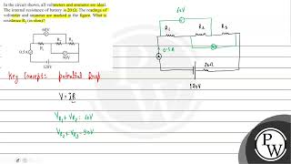 In the circuit shown all voltmeters and ammeter are ideal The internal resistance of battery i [upl. by Aneerbas661]