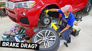 HOW TO DIAGNOSE STUCK BRAKE CALIPER PISTON ON BMW BRAKE DRAG [upl. by Ecneps]