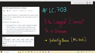 LeetCode  703 Kth Largest Element in a Stream  Priority Queue  Min Heap [upl. by Stimson]