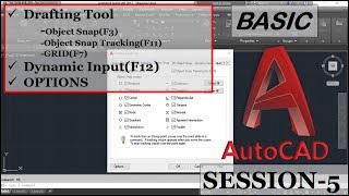 AutoCAD SESSION5 in HINDI  Object Snap Object Snap Tracking Dynamic Input Options [upl. by Aicella190]