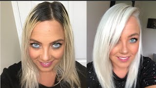 HOW TO  DIY  ICY WHITE PLATINUM BLONDE  NO DAMAGE  USING OLAPLEX [upl. by Aicercul]