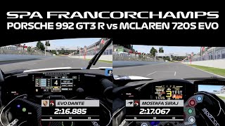 Head To Head  Spa Francorchamps  Porsche 992 GT3 R vs McLaren 720s EVO AssettoCorsaCompetizione [upl. by Aneryc]