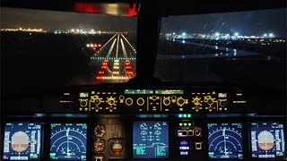 A320 Cockpit Night Landing LCLKCyprus AirwaysPilots View CYP7607 from Skiathos2nd St Maarten [upl. by Pincince31]