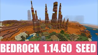 Minecraft Bedrock 11460 Seed Eroded badlands village at spawn and desert village at mesa [upl. by Atsirhcal]