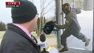 MAN ROBS A BANK DURING A LIVE NEWS BROADCAST [upl. by Rubbico]