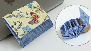 DIY Easy Small Floral and Denim Accordion Wallet  Old Jeans Idea  Wallet Tutorial  Upcycle Craft [upl. by Eixela]