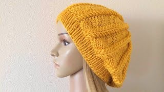 How To Knit A Spikelet Slouchy Hat Lilus Handmade Corner Video  193 [upl. by Ayk531]