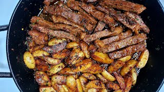 Garlic Butter Steak and Potatoes Skillet [upl. by Nirehtak]