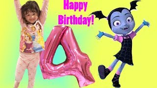 Olivias 4th BIRTHDAY Opening Presents Surprises with VAMPIRINA Toys [upl. by Paulie]