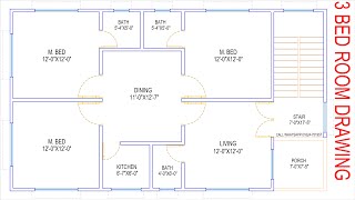 HOUSE PLAN DESIGN  EP 91  1100 SQUARE FEET 3 BEDROOMS HOUSE PLAN  LAYOUT PLAN [upl. by Bushore]