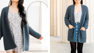 Oversized Waffle Crochet Pocket Cardigan  Free Pattern  Tutorial [upl. by Orlina]