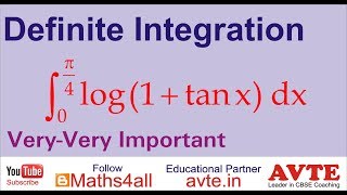 Definite integration 0 to pi4 log 1  tanx  CBSE 12 Maths  very very important [upl. by Noemad]