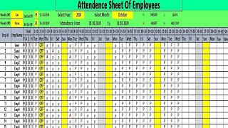 Attendance Sheet in Excel with holidays amp weekly off optionexcel exceltutorial [upl. by Tsui838]