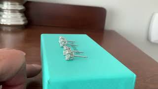 Tiffany amp Co 208 tcw diamond stud earrings comparison 2 sets in stock at Bluechipjewelrycom [upl. by Oiramed]