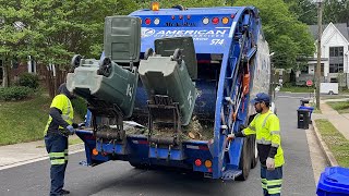 American Disposal Big Pete McNeilus Rear Loader Garbage Truck [upl. by Nainatrad]