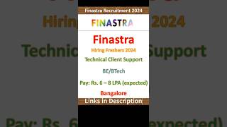 Finastra Hiring Freshers 2024  Technical Client Support  BE BTech  Bangalore  Fresher Jobs [upl. by Elmer]