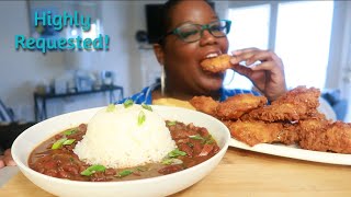 LOUISIANA STYLE RED BEANS AND RICE HONEY FRIED CHICKEN COOKING AND EATING [upl. by Vachill85]