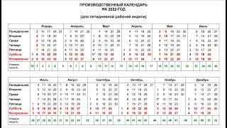 Календарь на 2022 год  Рабочий календарь с выходными и праздниками утвержденный Постановлением РФ [upl. by Ann]