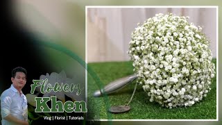 DIY BRIDAL BOUQUET GYPSOPHILA FLOWER  Arrangement Flower In Gold Flower Vase [upl. by Yenot269]