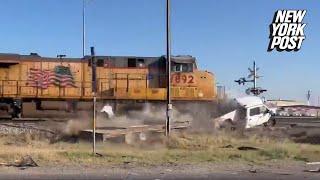 Unbelievable Moment  Texas Train Crash Caught on Camera  New York Post [upl. by Eldoree]