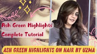 How to Get Ash Green Highlights  Hair Colour at home  Highlight on Hina Treated Hair  Hair Ideas [upl. by Holcomb]