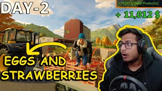 Day 2 Exciting Earnings  Strawberries and Eggs  FS 22 Hindi gameplay [upl. by Alekim144]