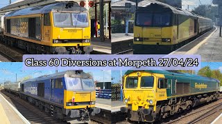 Class 60 Diversions and a 66 at Morpeth Station  270424 [upl. by Othello]