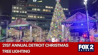 People gather for Detroits 21st annual tree lighting at Campus Martius [upl. by Ettereve621]