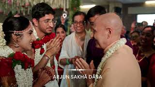 ISKCON Vedic Wedding  HH Radhanath Swami blesses Arjun Sakha Dasa and Subhikshaa 😇 [upl. by Eetnahs845]