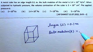 Elasticity  Physics  Class 11  Pyq mechanical properties of solids  A metal cube has Neet Jee [upl. by Eicnahc]