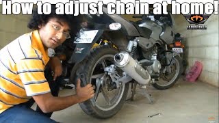 Adjust Tighten bike  motorcycle chain at home [upl. by Dysart]